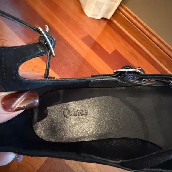 Quince Women's Italian Leather Black Strappy Ballet Flat Shoes, Size 6 - Picture 8 of 9